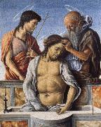 Marco Zoppo THe Dead Christ with Saint John the Baptist and Saint Jerome oil on canvas